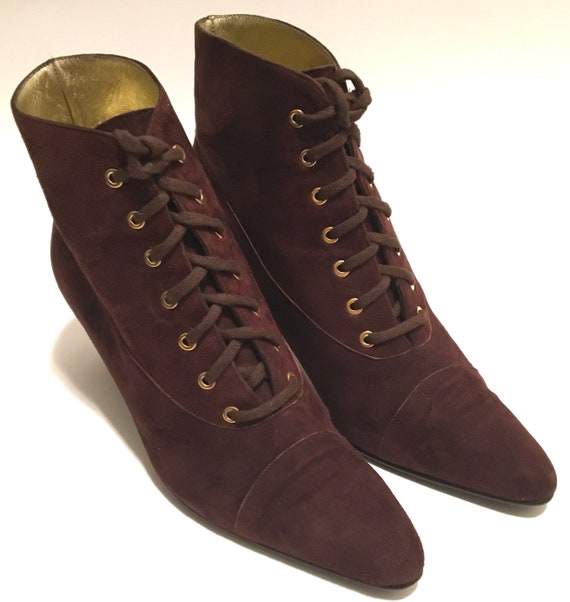 1980's Brown and Gold Suede Escada Booties / Women