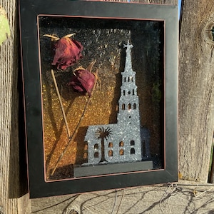 Shiny rose church gothic shadow box