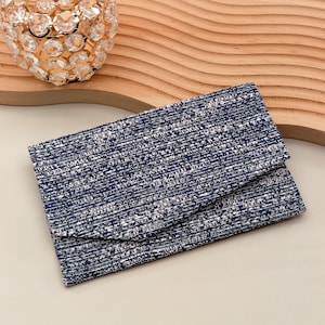 Bolsa magnética japonesa Tweed tons marinhos bolsa feita à mão carteira elegante e porta-cartões bolsas de tecido, feitas no Japão
