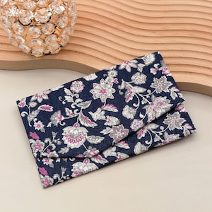 Japanischer Magnetbeutel Floral Paisley Marinetöne Handgefertigter Beutel Elegante Brieftasche & Kartenetui Stoffbeutel, Made In Japan