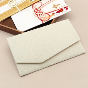 Japans magnetisch zakje effen ivoortinten handgemaakt zakje elegante portemonnee en kaartetui stoffen zakjes, gemaakt in Japan