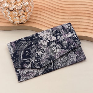 Japanischer Magnetbeutel Florale Marinetöne Handgemachter Beutel Elegante Brieftasche & Kartenetui Stoffbeutel, Made In Japan