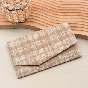 Japans magnetisch zakje Houndstooth-beige tinten Handgemaakt zakje Elegante portemonnee en kaartetui stoffen zakjes, gemaakt in Japan