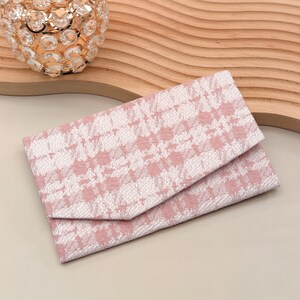 Japans magnetisch zakje pied-de-poule roze tinten handgemaakt zakje elegante portemonnee en kaartetui stoffen zakjes, gemaakt in Japan