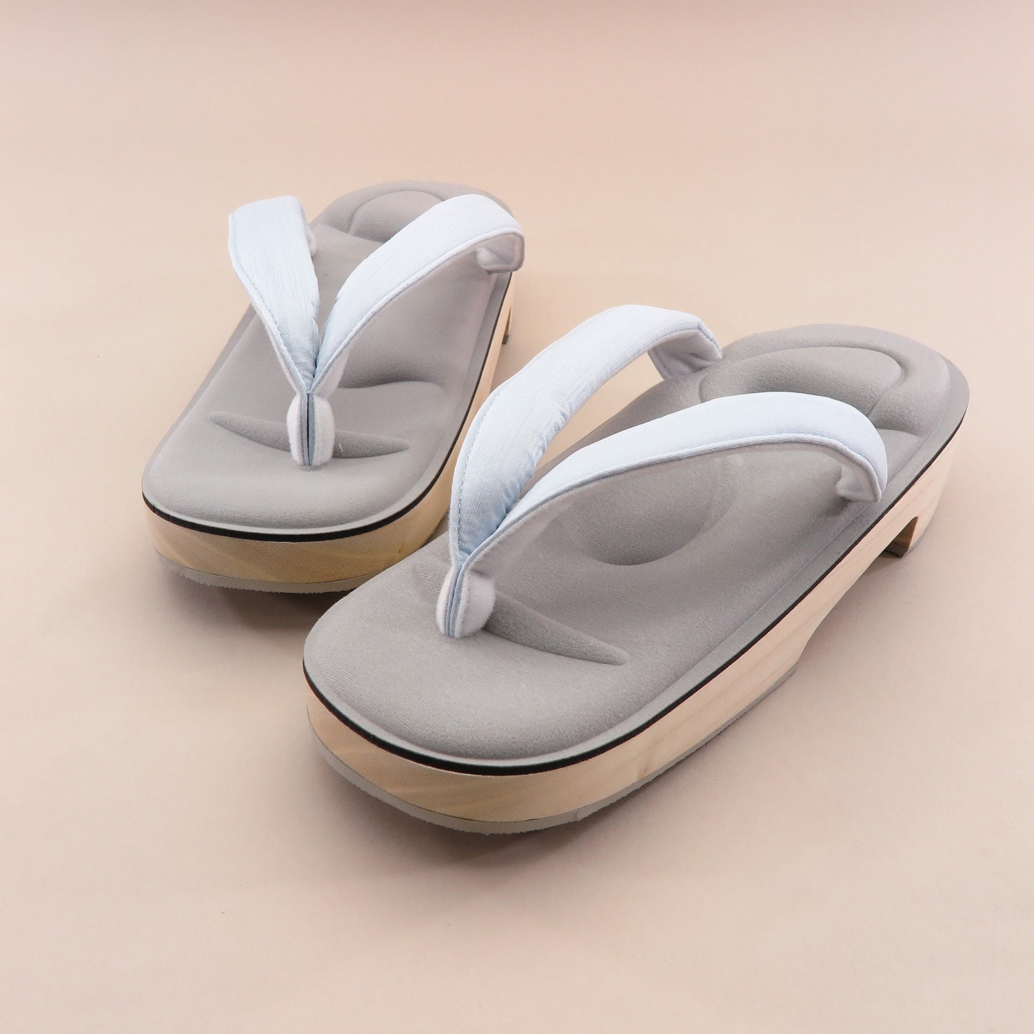 Japanese Wooden Geta 'pido Heel' Plain Blue Tones Kimono Clothing