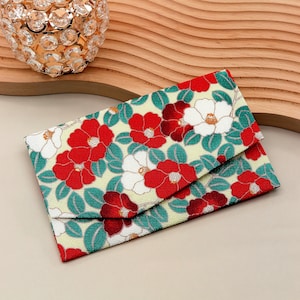 Bolsa magnética japonesa camélia multicolorida bolsa feita à mão carteira elegante e porta-cartões bolsas de tecido, feitas no Japão