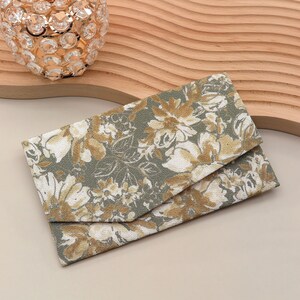 Japanischer Magnetbeutel Floral Grüntöne Handgefertigter Beutel Elegante Brieftasche & Kartenetui Stoffbeutel, Made In Japan