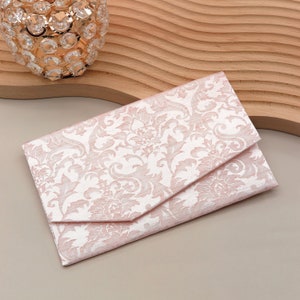 Japans magnetisch zakje damast roze tinten handgemaakt zakje elegante portemonnee en kaartetui stoffen zakjes, gemaakt in Japan