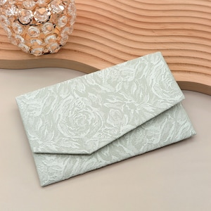 Japanischer Magnetbeutel Rosengrüntöne Handgemachter Beutel Elegante Brieftasche & Kartenetui Stoffbeutel, Made In Japan