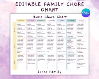 Editable Family Chore Chart Template (Digital Download)