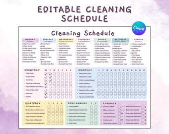 Editable Cleaning Schedule Planner: Household Chore Chart (Printable)