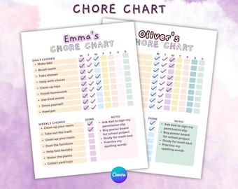 Editable Kids Chore Chart: Daily & Weekly Responsibility (Digital Download)