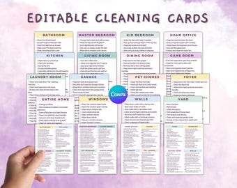 Editable Room Cleaning Checklist Cards: Canva Template (Digital Download)