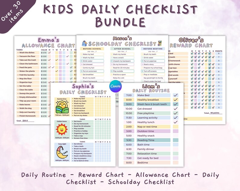 Editable Kids Chore Chart Bundle: Daily Checklist (digital Download) - Etsy