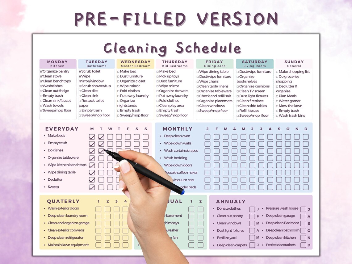 Editable Cleaning Schedule Planner: Household Chore Chart (printable ...