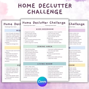 Home Declutter Challenge Planner: Editable Checklist (Digital Download)