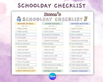 Editable Kids Schoolday Checklist: Daily Responsibility Chart (Printable)