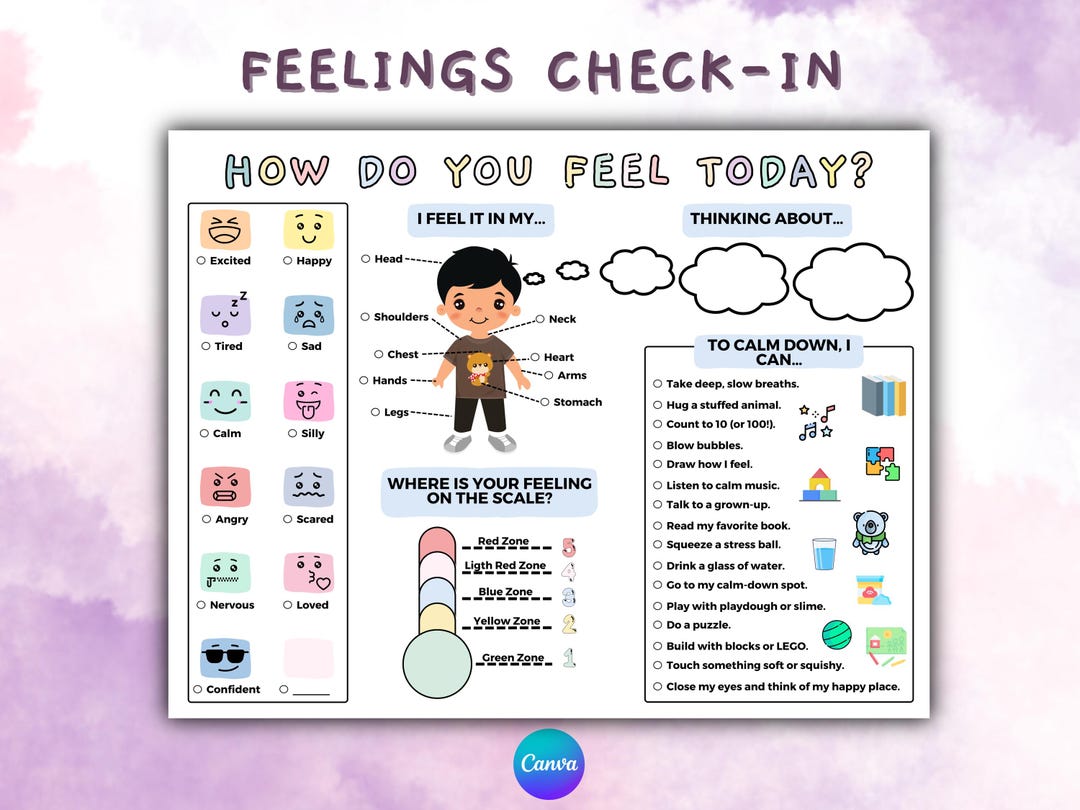 Feelings Check-in Chart for Kids: Social Emotional Learning (digital ...