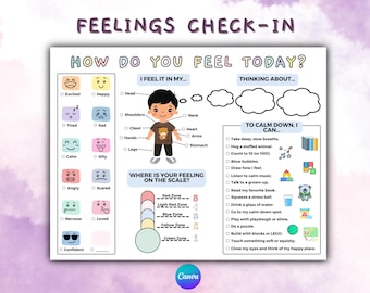 Feelings Check-In Chart for Kids: Social Emotional Learning (Digital Download, Canva Template)