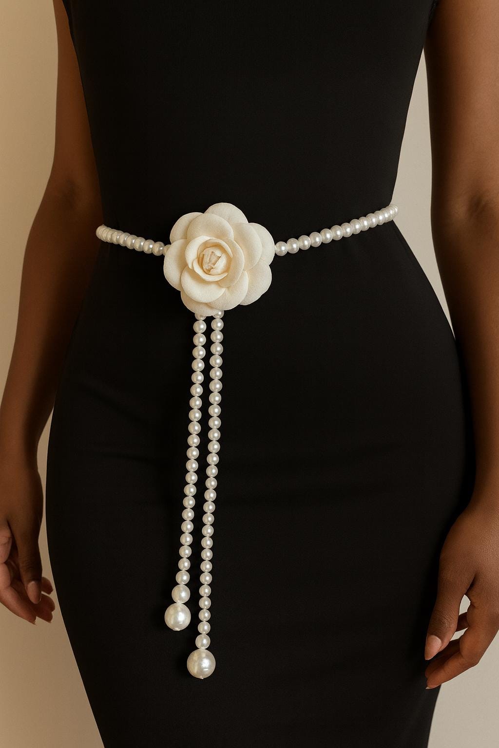 Elegant Gold and Pearl Camellia Chain Belt Gold Thick Chain Hip and Waist Belts Handmade With Mini  main image 3