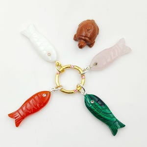 14K Gold Gemstone Fish Carved Pendant Handmade Fish Charm Animal Fish Pendant Designer Fish Pendant  Lucky Fish Pendant Craving Fish Pendant