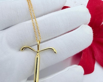 14K Solid Gold IUD Pendant Necklace, Daily Wear Health Statement Jewelry