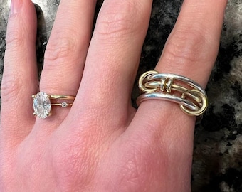 Bague multi-anneaux en argent sterling bicolore, motif à maillons entrelacés