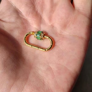 14K Gold Gemstone Baguette Carabiner Lock, Jewelry Charm Holder