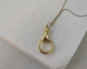 Sterling Silver Figa Hand Charm Holder, Hand Ring Pendant (22mm)