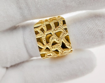 10K Solid Gold Mens CZ Ring Dollar Style Stone Ring Band