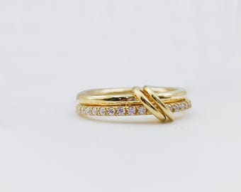 Bague entrelacée en or 14 carats, anneau connecté bicolore
