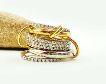 Anello multi-link in argento sterling, fasce di collegamento ad incastro