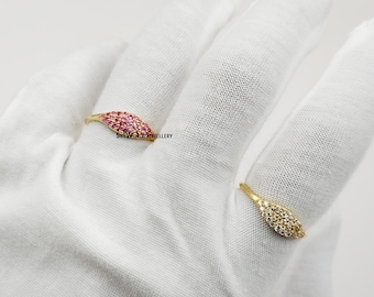 14K Solid Gold Pinky Ring: Dainty Pave Moissanite Stacking Ring