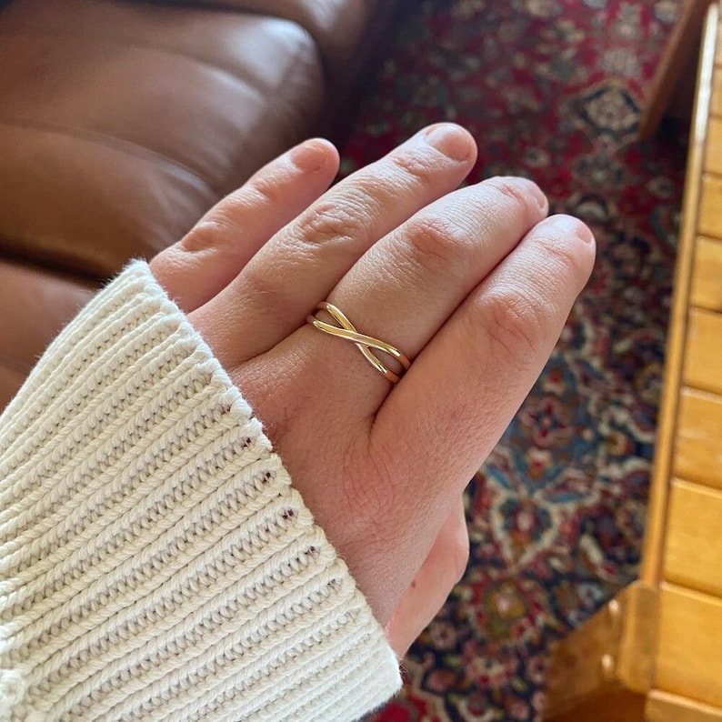 Stacking Rings Symbol 14K Gold Criss Cross Ring Dainty Crossover Band Ring Stackable Ring X ...