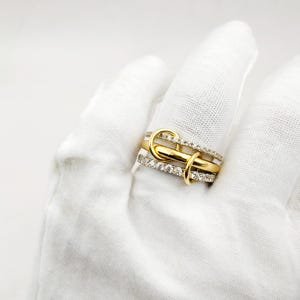 14K Gold Multi-Link Connected Ring Interlocking Ring 3 Band Ring Connector Stacking Ring Chunky Connector Ring Eternity Statement Ring