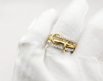 14K Solid Gold Multi-Link Ring, Interlocking Band, Statement Jewelry