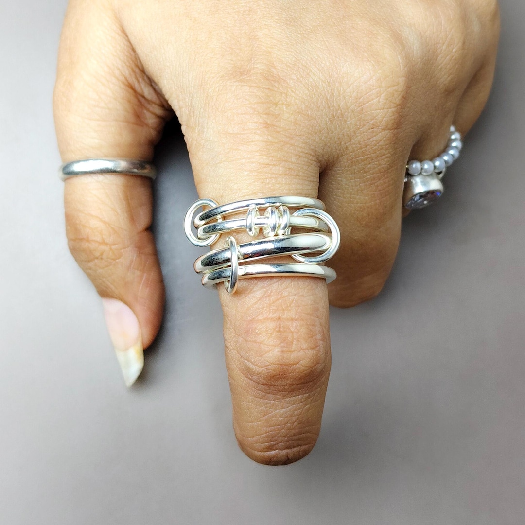 14K Gold Multi Link Connected Ring Eternity Ring Stack Ring Two Tone ...