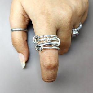 14K Gold Multi Link Connected Ring Eternity Ring Stack Ring Two Tone Link Connected Ring 4 Band Ring Linked Ring Statement Ring  Chunky Ring
