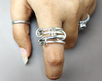14K Gold Multi Link Ring, Chunky Connected Statement Ring
