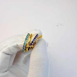 14K Gold Multi Link Connected Ring Eternity Statement Ring 4 Set Multi Band Ring Two tone Link Connected Ring Interlocking Spinelli Ring