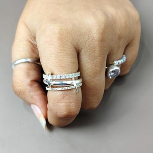 14K Gold Multi-Link Ring: Sterling Silver Connected Band