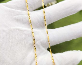 14Kゴールドメッキフィガロチェーンネックレス、ハンドメイドスターリングシルバー、3mm