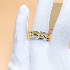 14K Gold Two Tone Link Connected Ring Multi Connector Ring Maximalist Stacking Ring Plain Link Band Ring  Interlocking Ring Statement Ring