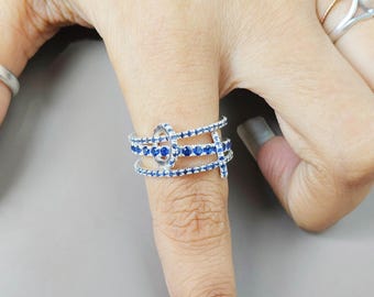 14 KGF sterlingzilveren edelsteen schakelring, stapelbaar driebandje