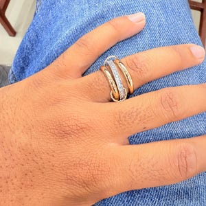 14K Gold Multi Link Connected Ring Two Tone Connected Ring Interlocking Ring Stacking Ring Chunky Eternity Promise Ring Link Connected Ring