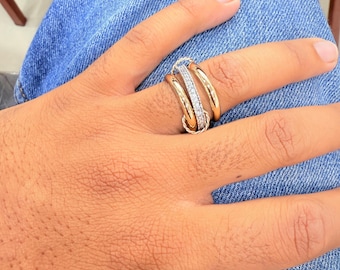 14K Gold Multi-Link Ring, Two-Tone Chunky Eternity Band