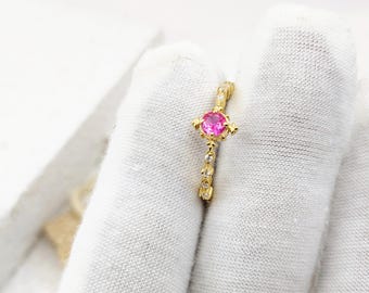 14K Gold Rubin Diamant Verlobungsring - Handgemachter Edelstein Stapelring