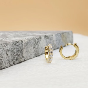 14K Gold Diamond Huggie Hoop Earrings: Dainty Minimalist Cartilage Jewelry