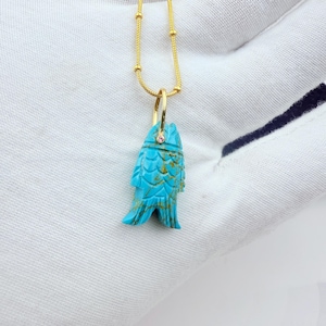 14KGold Gemstone Fish Charm Pendant Designer Carved Fish Pendant Carving Opal Fish Pendant Trendy Animal Fish Pendant Lucky Fish Pendant