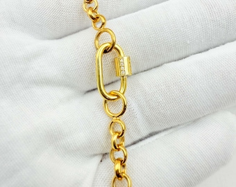 14K Solid Gold Rollo Chain Necklace with Diamond Carabiner Lock